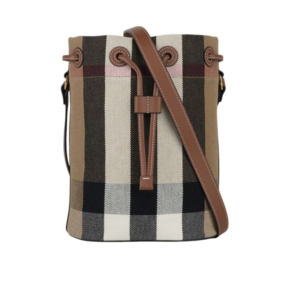 Burberry Check Canvas Bucket Bag Taupe Brown 8084045